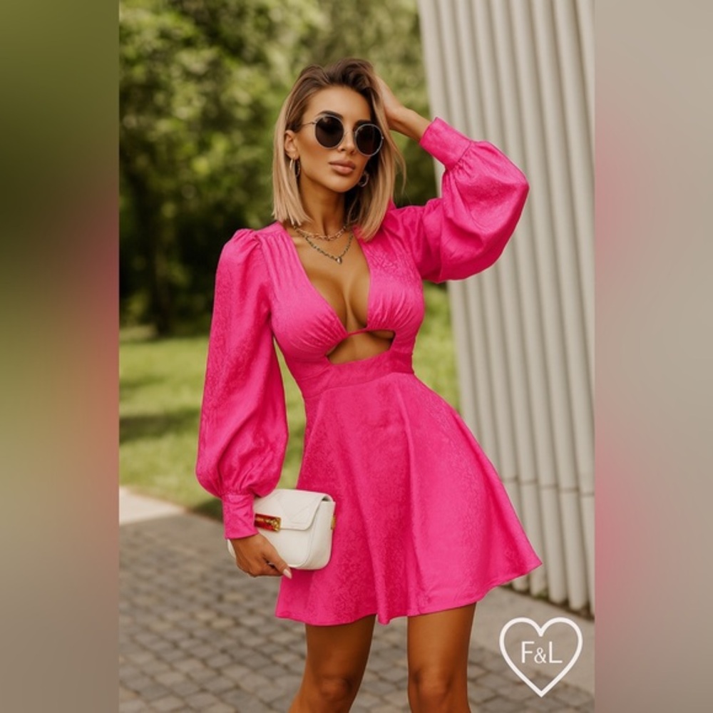 Pink Rose Leopard Cutout Mini Dress NWT